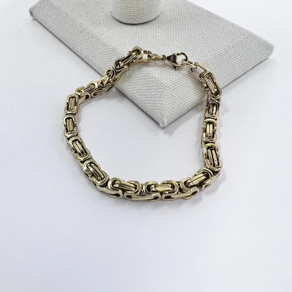 Byzantine Chain Curb-Chain Bright Gold Tone 8” Bracelet